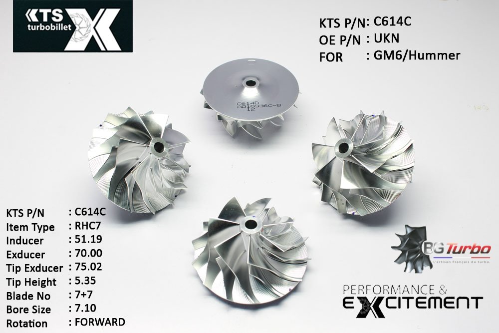 Turbo ROUE FORGÉE MFS PERFORMANCE - 7+7 PALES - INDUCER : 51,186 - EXDUCER : 70 - TYPE : RHC7ANGLE : 55° - ROTATION : Forward - SUPER BACK : 4,18 - BORE SIZE : 7,1
